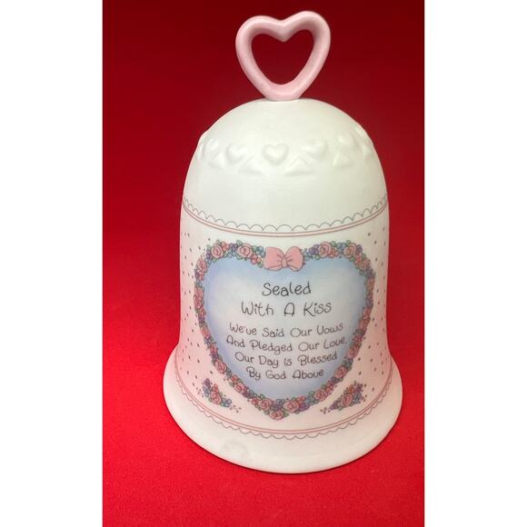 Precious Moments “Sealed With A Kiss” Wedding Bell 1992 Enesco 4.25"Heart Handle - Picture 1 of 5